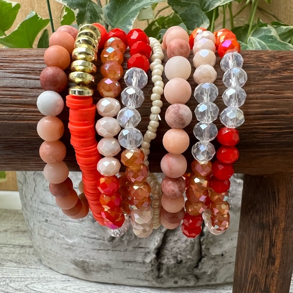 Colorful Boho Chic Stacked Bracelet Set of Ten- Summer Layered Bead Bracelets Se - Picture 7 of 11